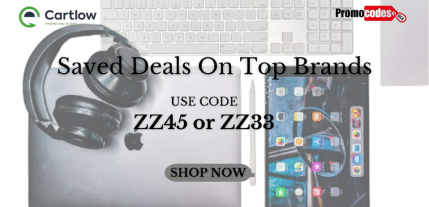 Cartlow promo codes with headphones, keyboard, and tablet, offering discount codes