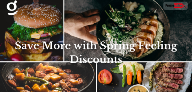 Spring feeling discount banner displaying nutritious meal kit dishes for home cooking.