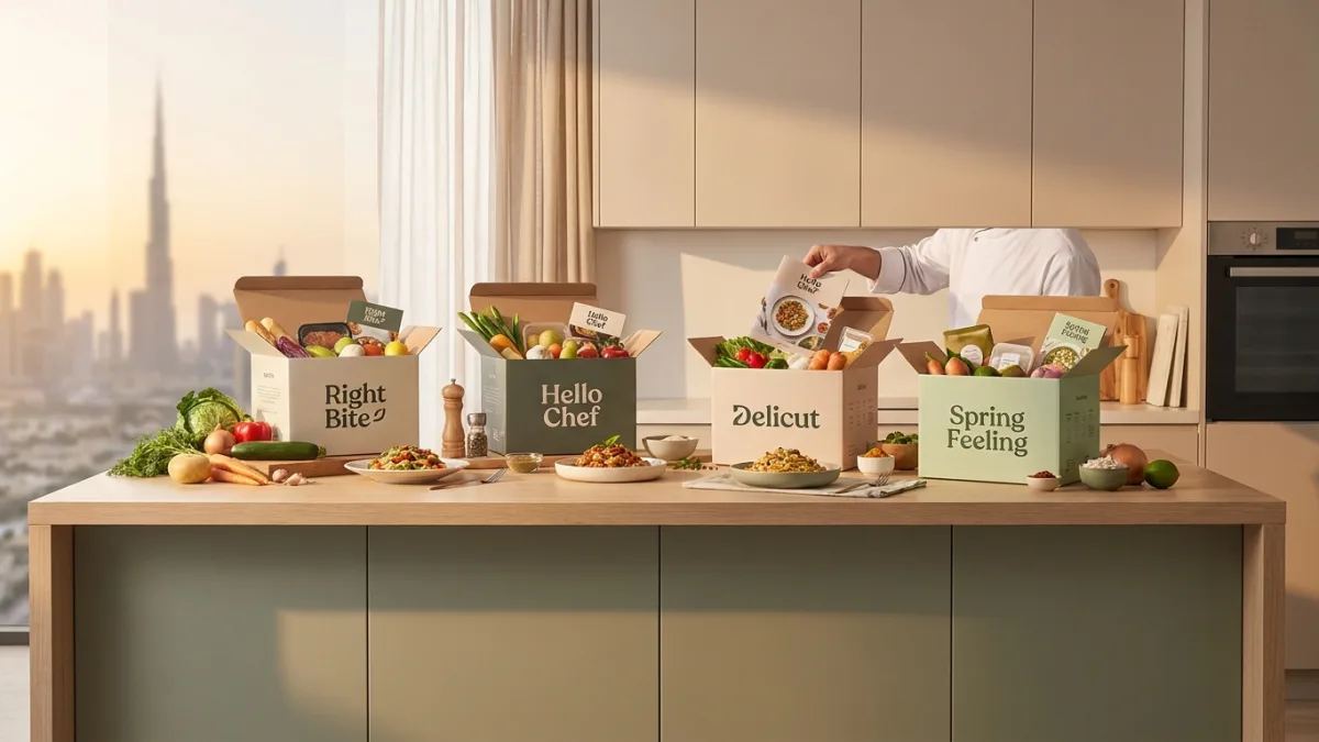 Best meal kit delivery offers in UAE from promocodesgcc.com, covering Right Bite, Hello Chef, Delicut and Spring.